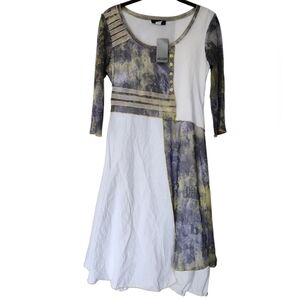 DOLCEZZA asymmetrical white/green unique midi dress, size M, art deco